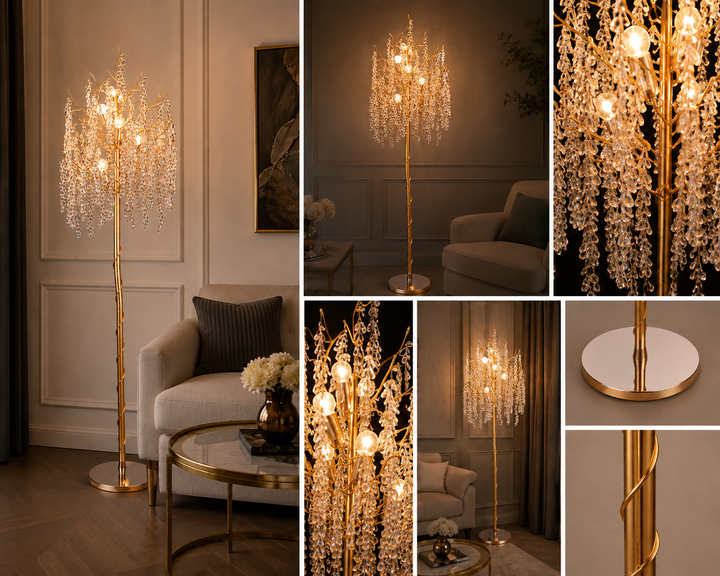 Lampadar decorativ auriu, 400×400×1750 mm, 6×E27 max 60W, model 68253/6B