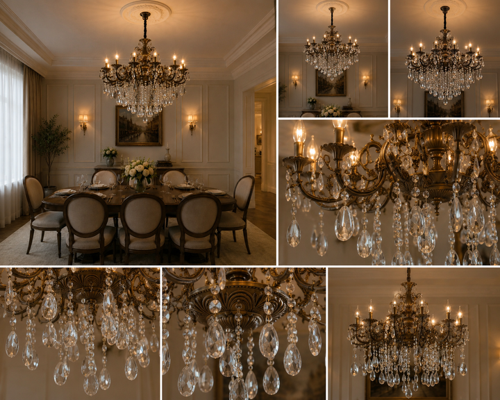 CANDELABRU CU CRISTALE,16XE14 CLASIC CROMAT PE DOUA NIVELE 2260/10+6