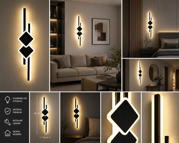 Aplica LED 2x32W, montaj pe perete, 650x150 mm, temperatură de culoare 3000–6500K – model 9724/650BK