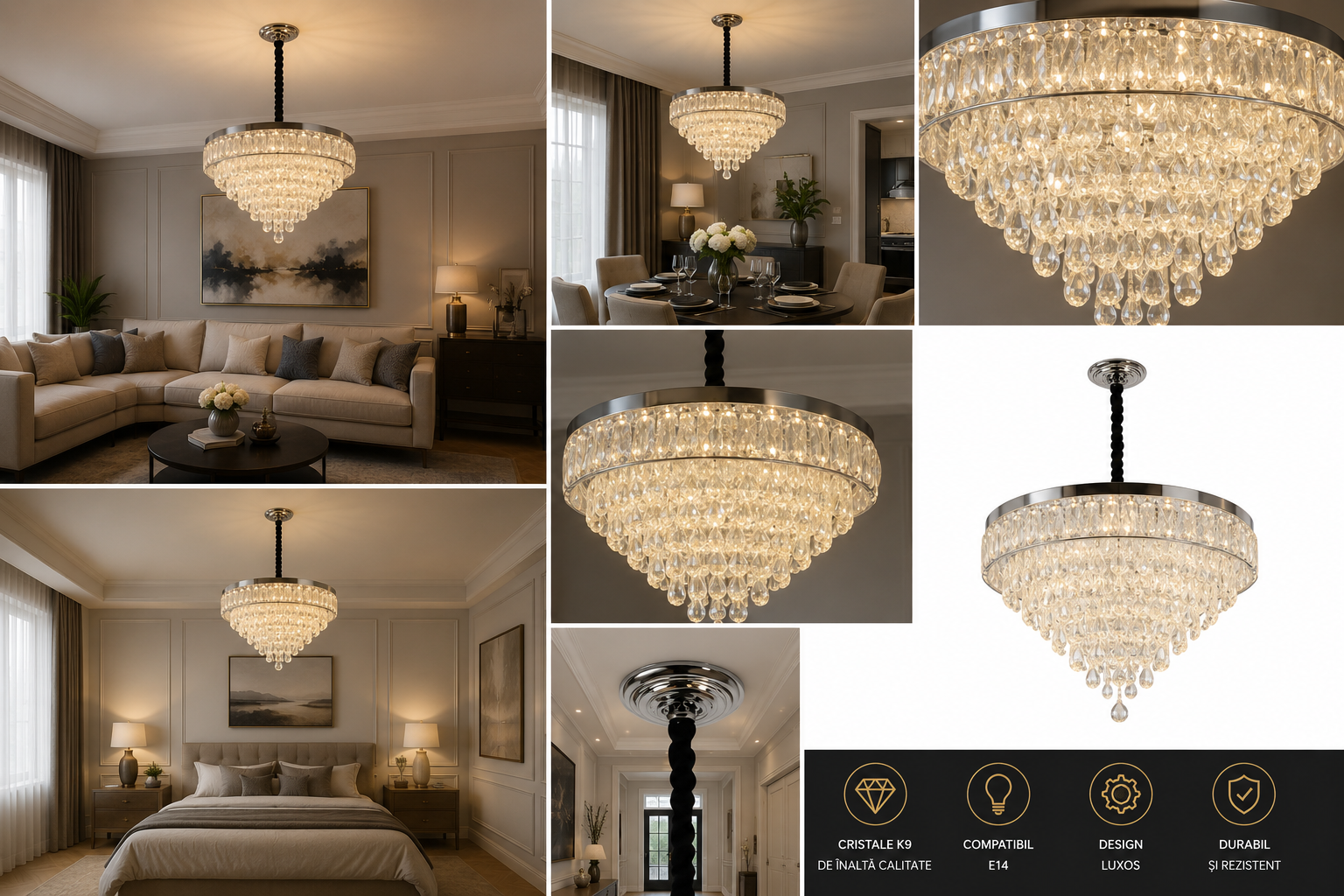 Candelabru LED cu Cristale Ø500 – 112W, cu Telecomandă | Model 2960-500
