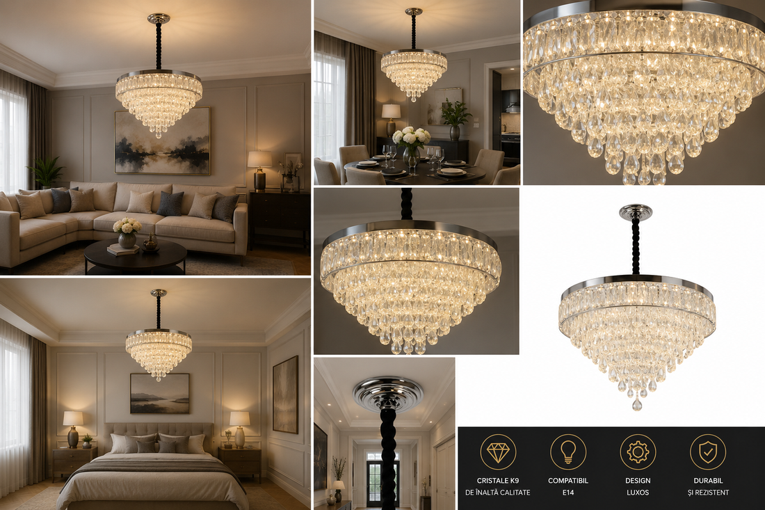 Candelabru LED cu Cristale Ø500 – 112W, cu Telecomandă | Model 2960-500