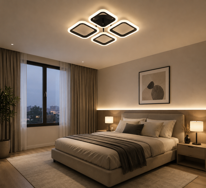 Lustra LED moderna cu telecomanda, 56W, 3000–6500K, 335×335×70 mm – model 8036/4BK