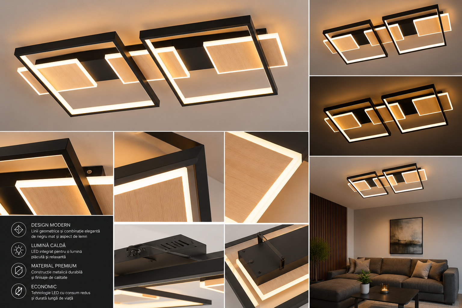 Lustra LED 9425/5 – Design Elegant Negru cu Imitație Lemn