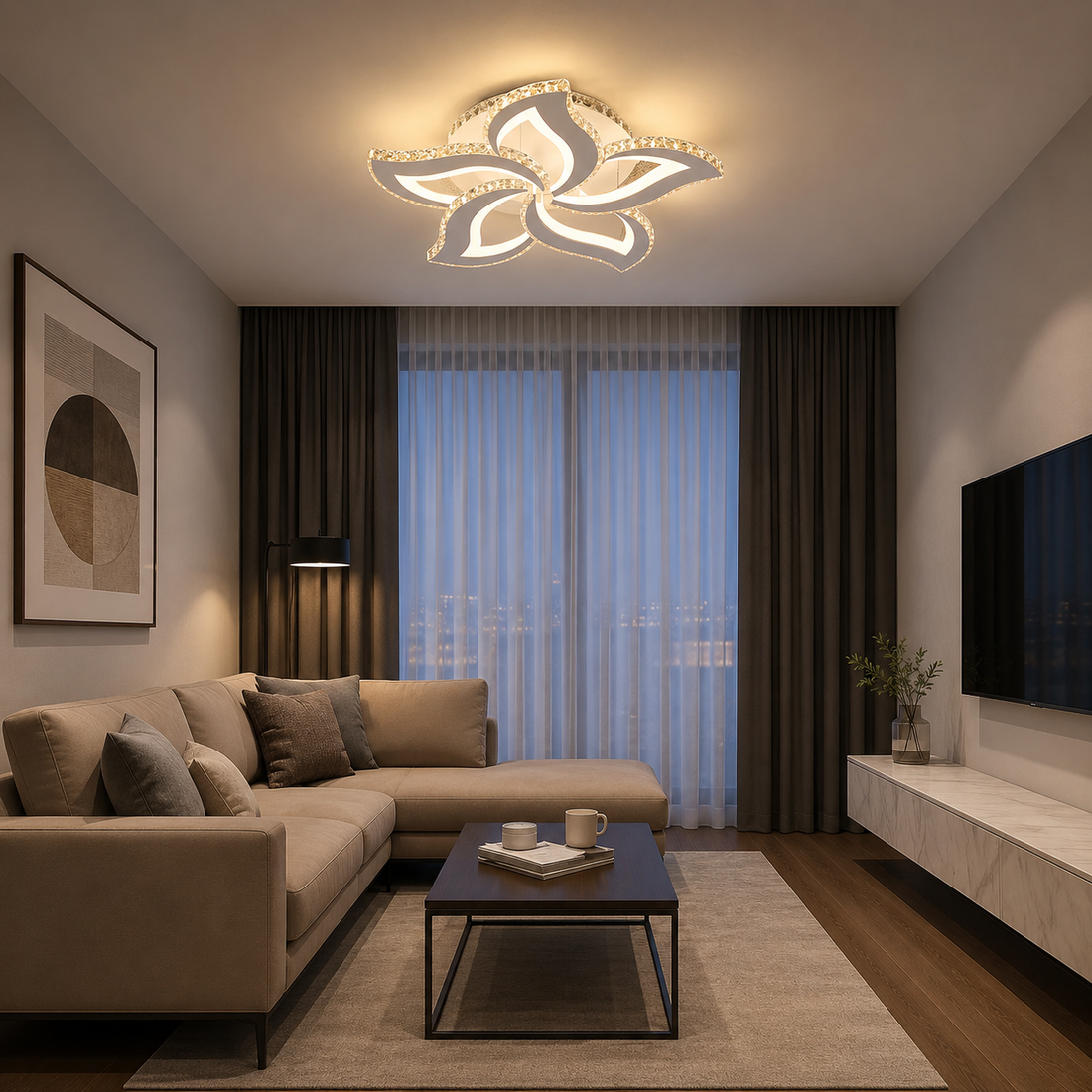 Lustra LED cu telecomanda, Model 7609-5 – Ø630 mm, 120W + RGB, Design Elegant