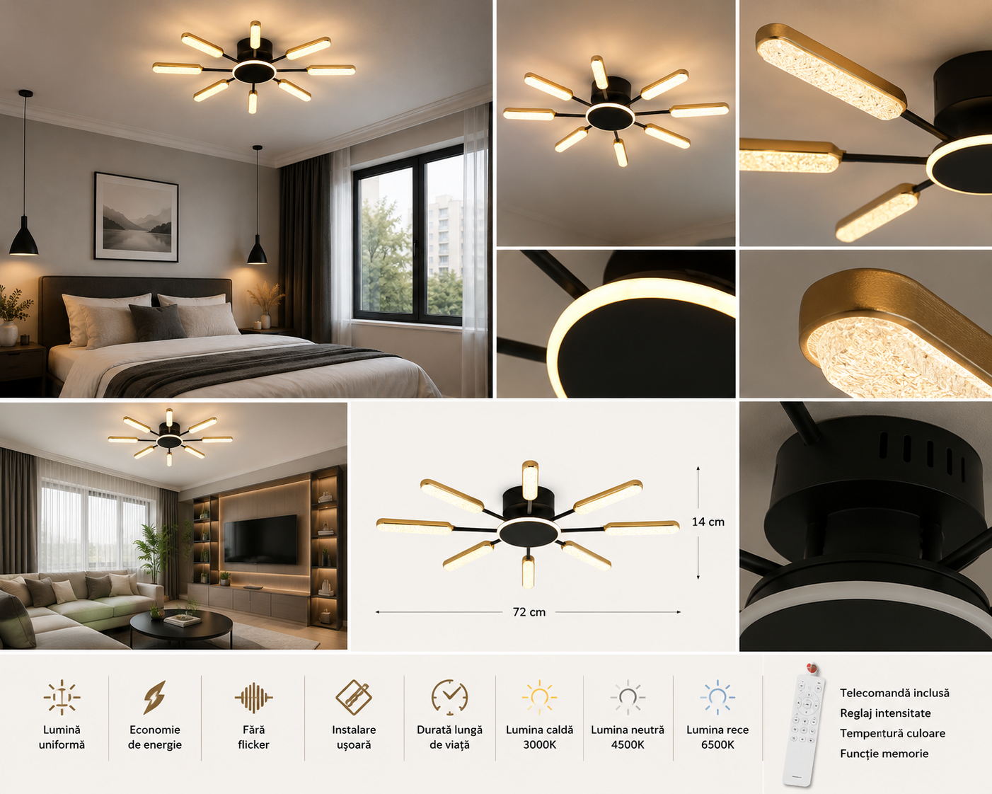 Lustra LED moderna, Ø762×H70 mm, 65×2W, telecomanda, 77265/4+4BK+JIN