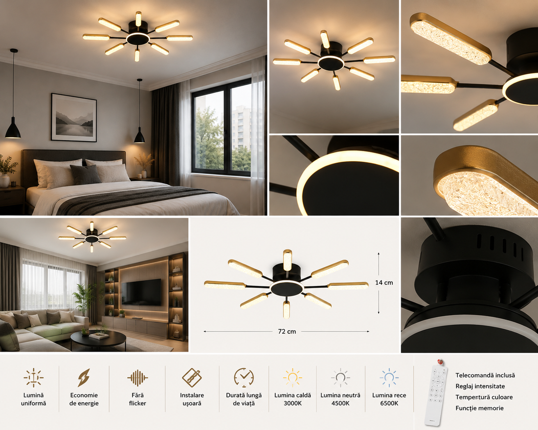 Lustra LED moderna, Ø762×H70 mm, 65×2W, telecomanda, 77265/4+4BK+JIN