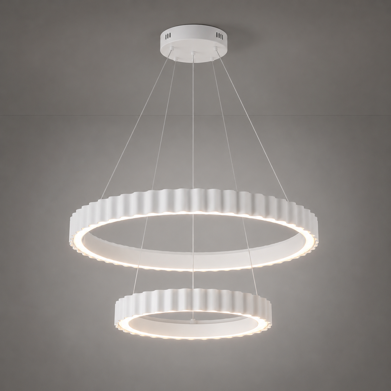 Pendul LED dublu alb suspendat cu telecomandă – design ondulat modern – 122W – 77259/400+600 WH