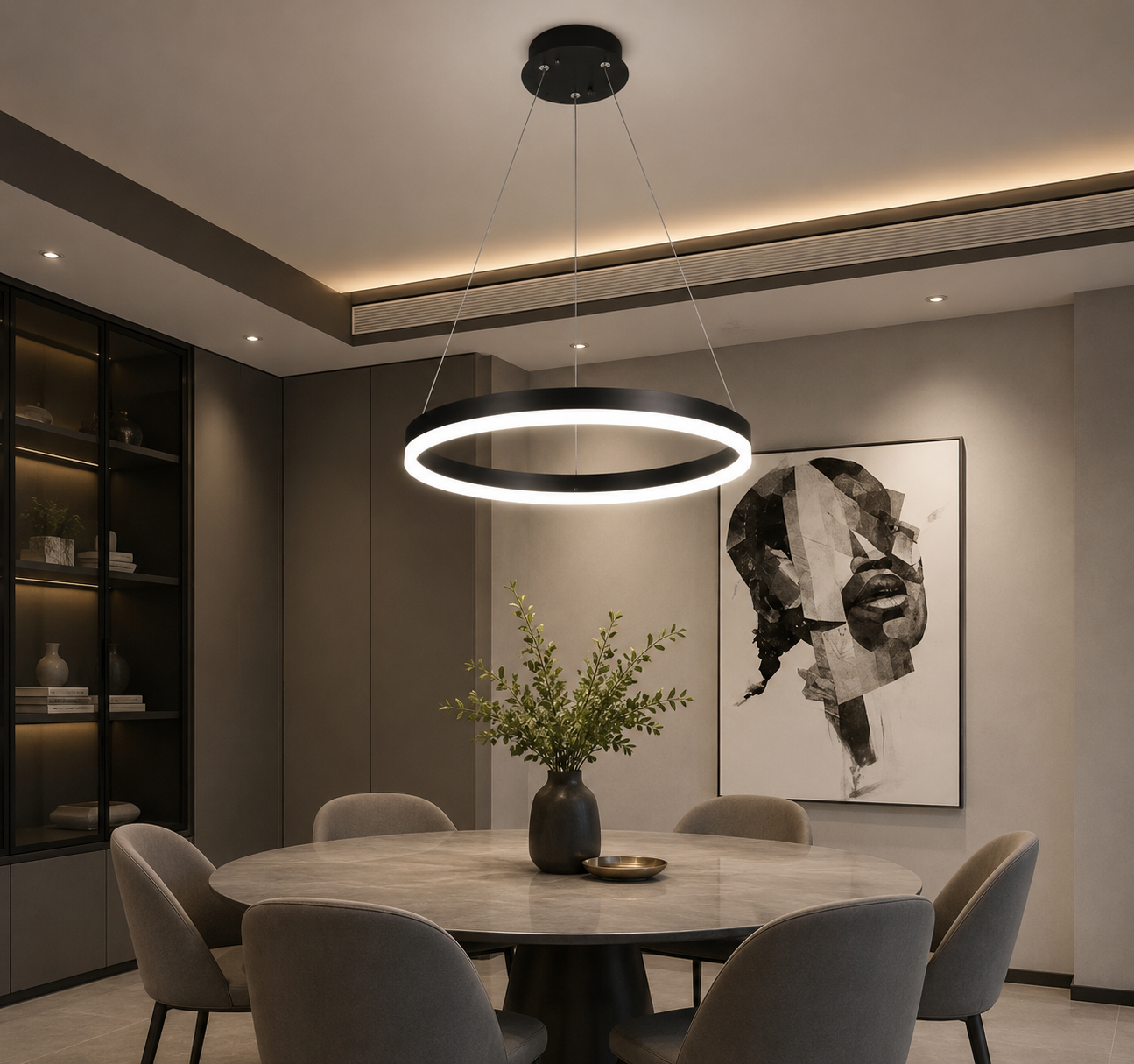 PENDUL  LED CU TELECOMANDA, 44W LUMINA REGLABILA 3000K–6500K, INELE NEGRE, 715×500×105 MM A19/400