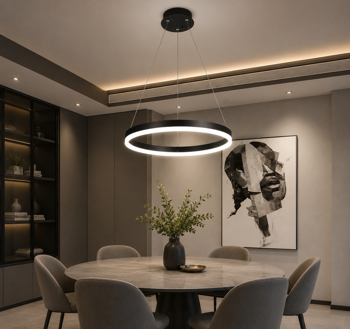 PENDUL  LED CU TELECOMANDA, 44W LUMINA REGLABILA 3000K–6500K, INELE NEGRE, 715×500×105 MM A19/400