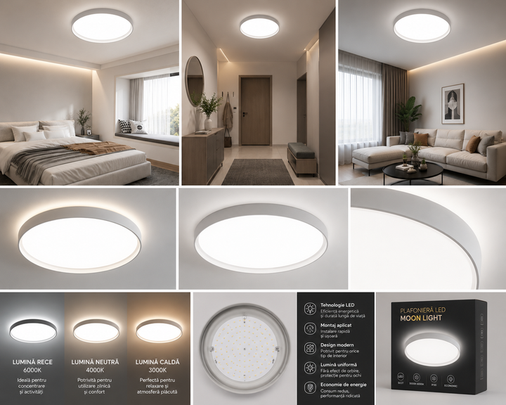 Plafoniera LED rotunda 96W, Ø460 mm, lumină reglabila 3000K / 4500K / 6500K ML-007/460GRI