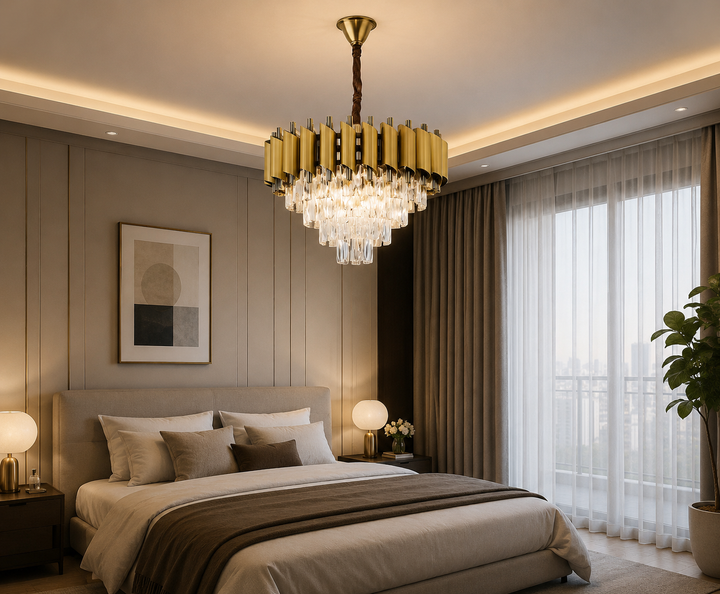 Candelabru, dimensiun 40cm, E27 Aur 4 Becuri Cristale 9001/400FG