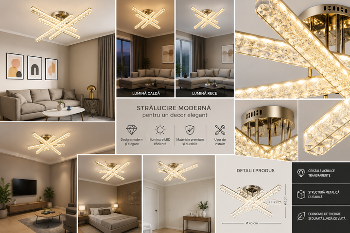 Lustra  LED 620×620×H160 mm, 2x56W, design pătrat modern cu lumină reglabilă și telecomandă JB003/4