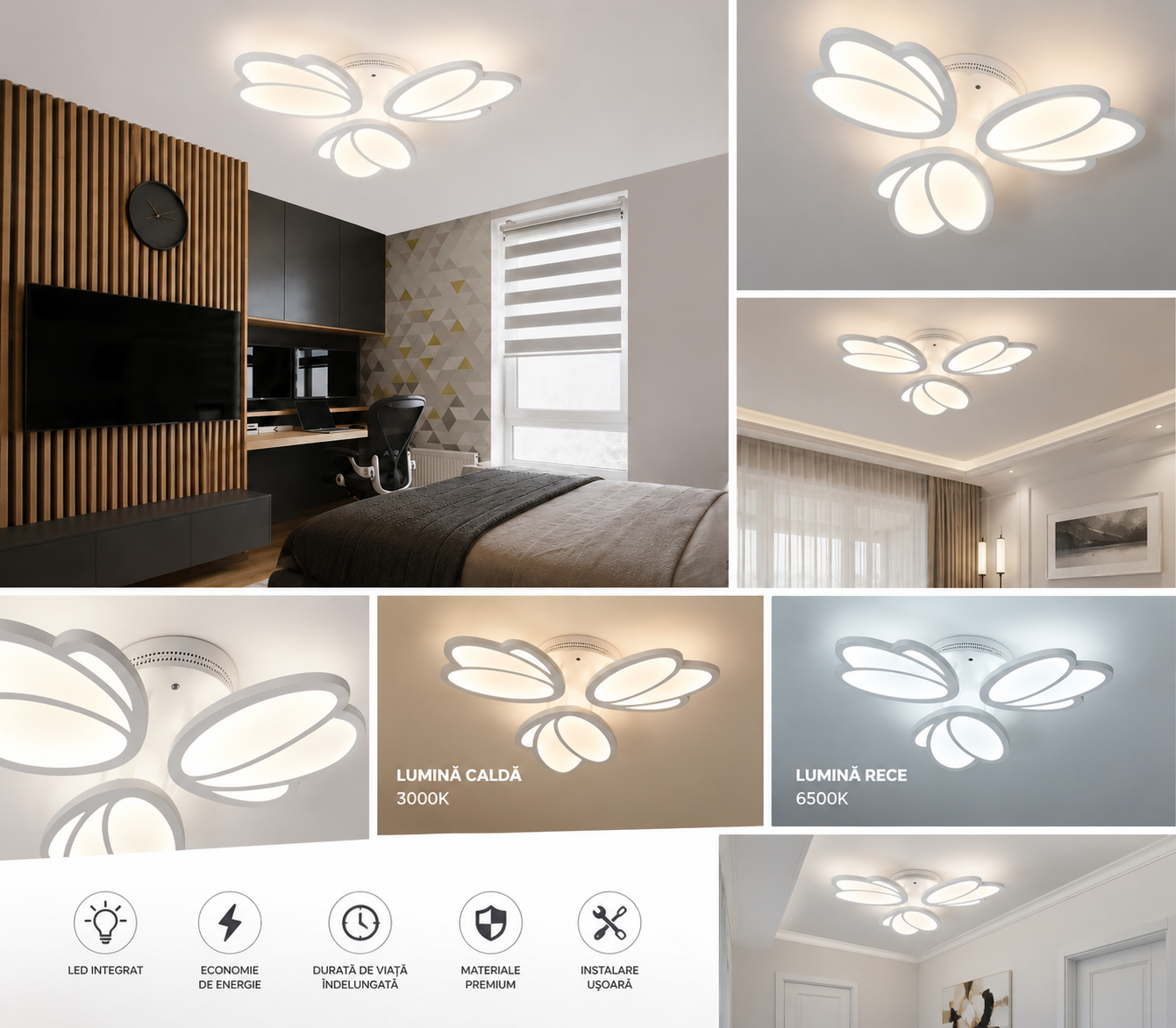 Lustră LED cu telecomandă 8101-3 – 66W, Ø580 mm, Design Modern Floral, Temperatură Reglabilă 3000K-6500K