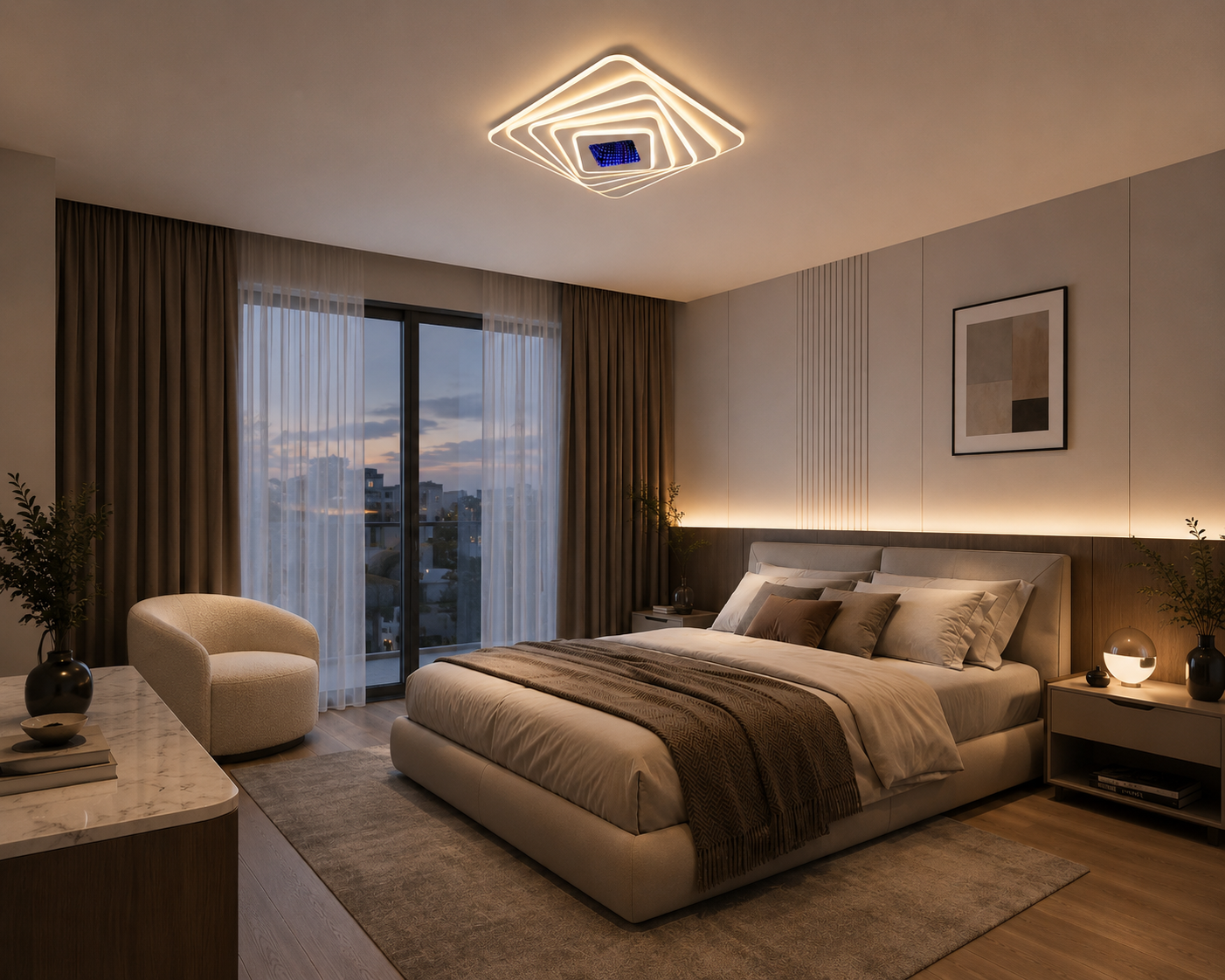 Lustra LED paatrata 19129/500D – 243W, lumina reglabila, cu telecomanda