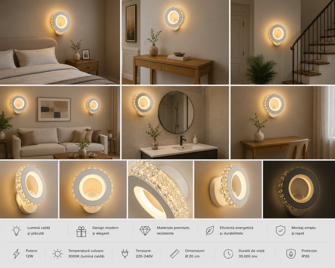 Aplica LED modernă 19373/1WH+CR, 24W, lumină reglabilă 3000–6500K, finisaj negru și crom