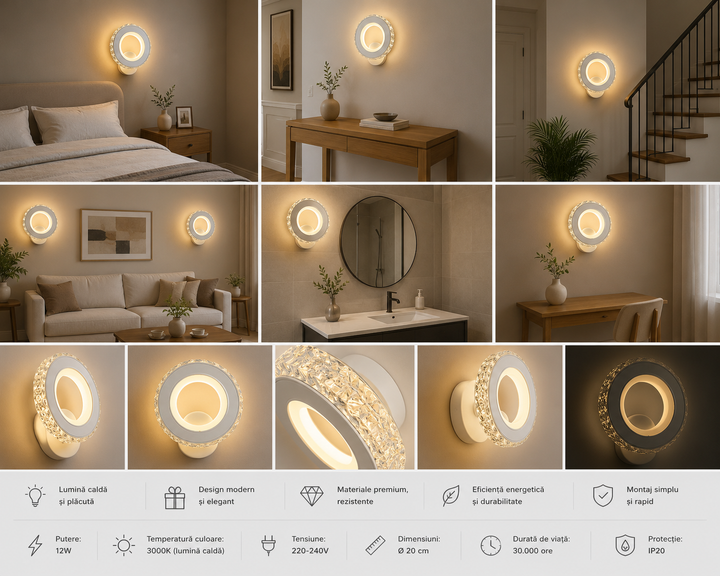 Aplica LED modernă 19373/1WH+CR, 24W, lumină reglabilă 3000–6500K, finisaj negru și crom
