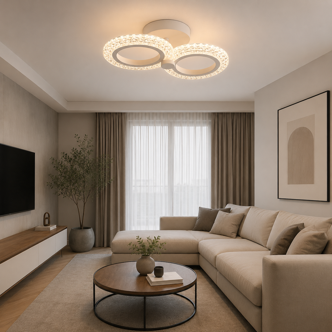 Lustra  LED 458×256×H110 mm, 2x22W, design modern compact cu lumină reglabilă și telecomandă 7226/2