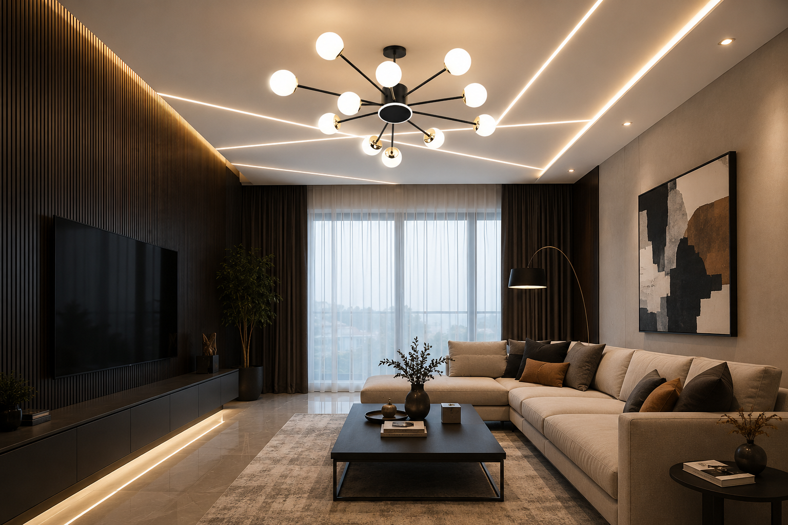 Lustra LED moderna cu globuri opal și accente aurii, 120W, Ø935×H130 mm, lumina reglabila 3000K–6500K, telecomanda inclusa