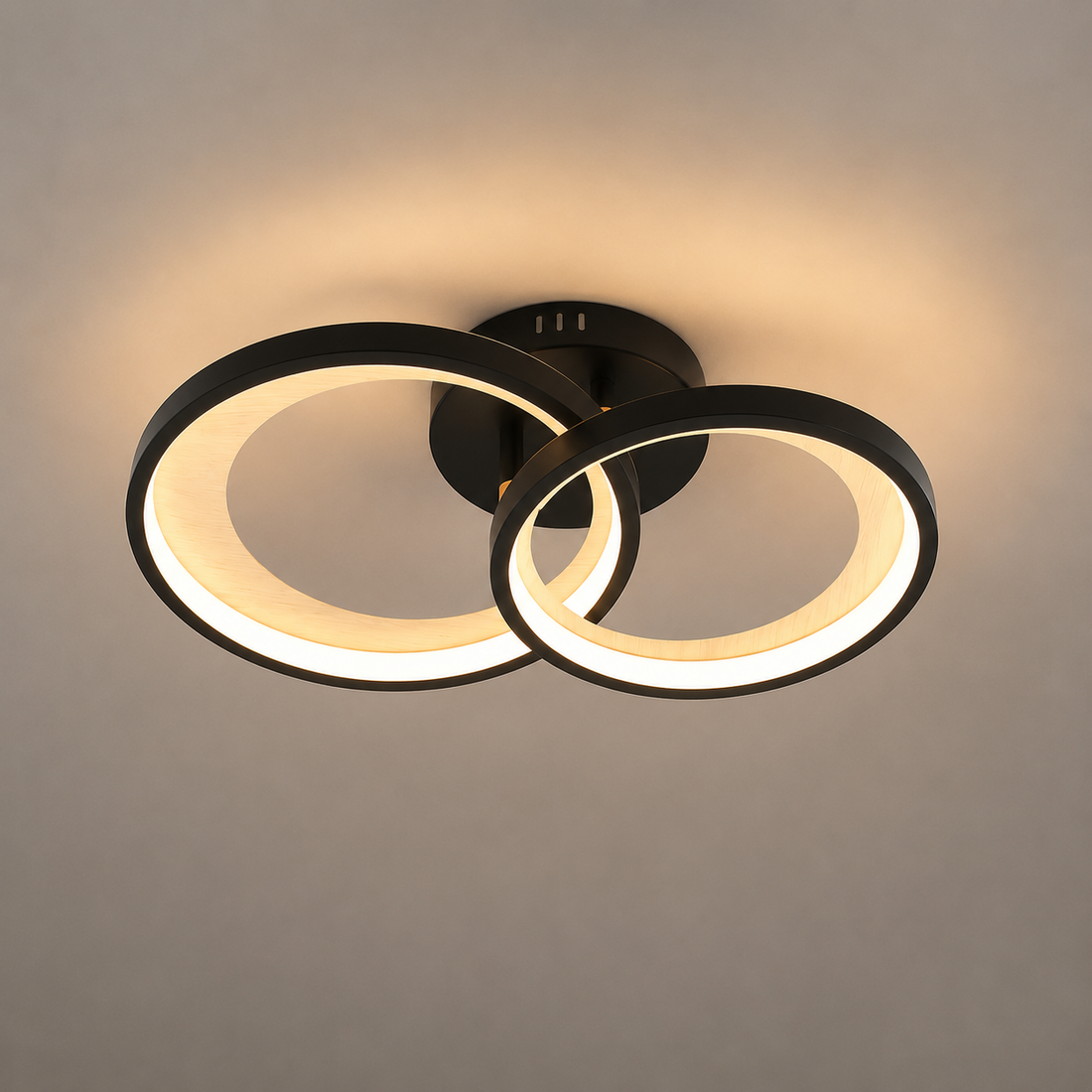 Lustra LED dublă 2x31W cu telecomandă, 435×285×90 mm, lumină reglabilă 3000–6500K – model 9431/2 BK+Wood grain
