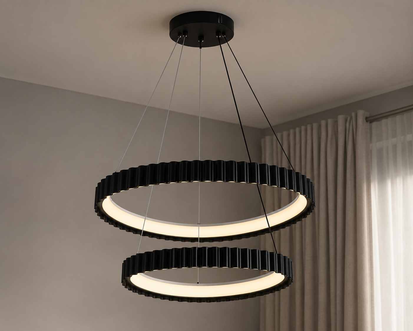 Pendul LED dubla negru suspendat cu telecomanda – design ondulat modern – 132W – 77260/630+430 MB