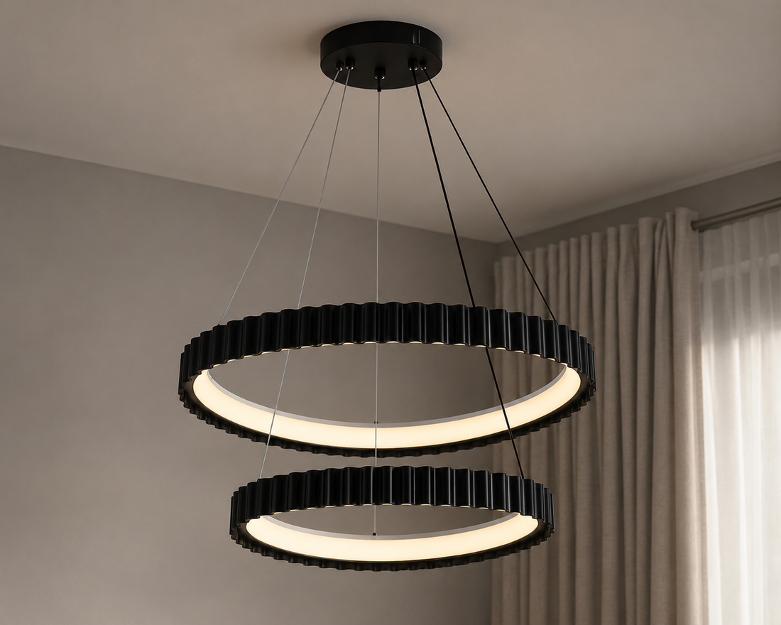 Pendul LED dubla negru suspendat cu telecomanda – design ondulat modern – 132W – 77260/630+430 MB