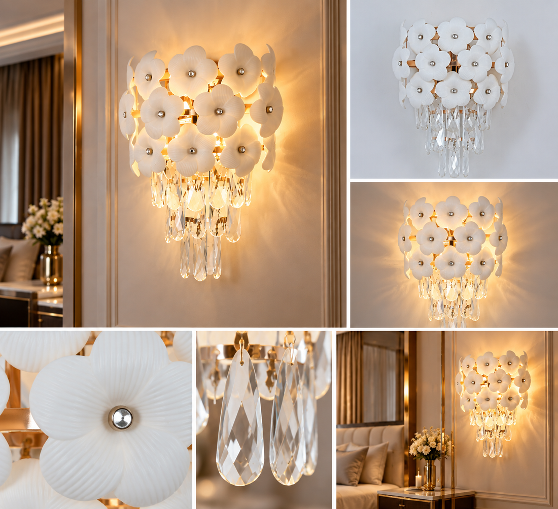 Aplică decorativă 70057/2 – Alb &amp; Auriu cu cristale, becuri E27