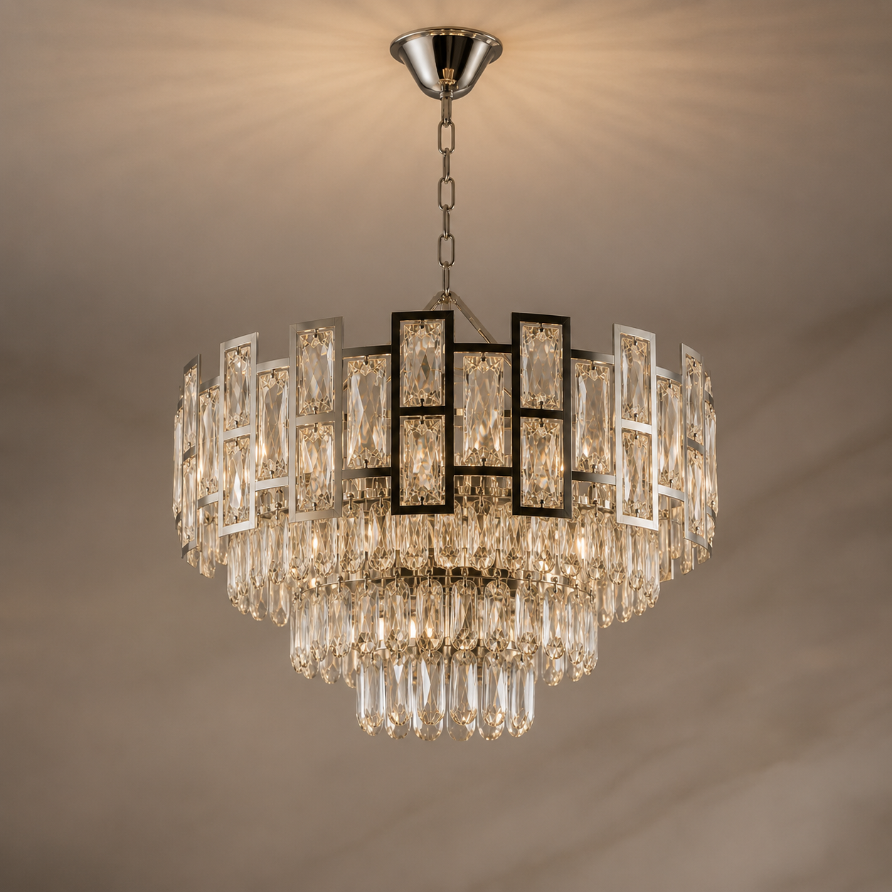 Candelabru cristal 10 becuri, Ø500 mm, soclu E27 max 60 W, finisaj crom lucios, design luxos