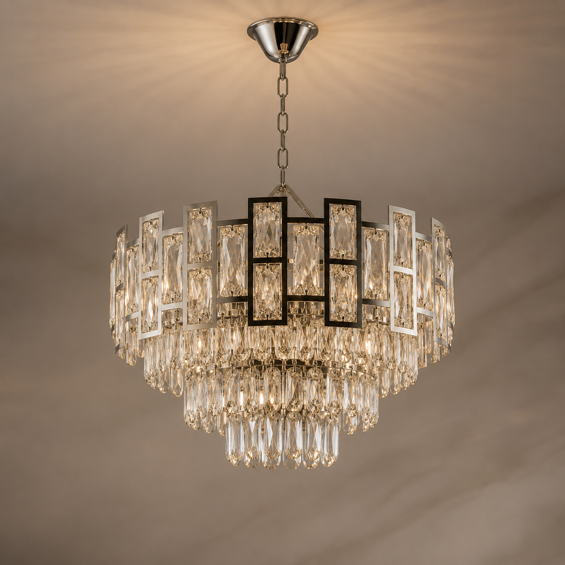 Candelabru cristal 10 becuri, Ø500 mm, soclu E27 max 60 W, finisaj crom lucios, design luxos