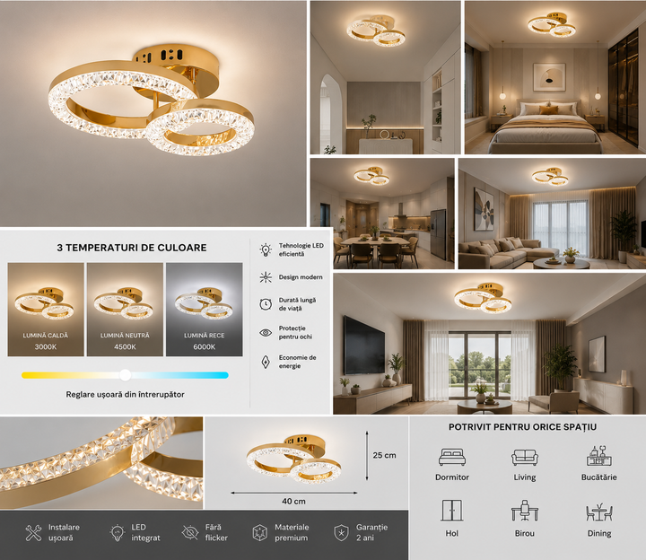 Lustra LED modernă T8003/1+1 cu telecomandă, 80W, lumină reglabilă 3300K-6500K
