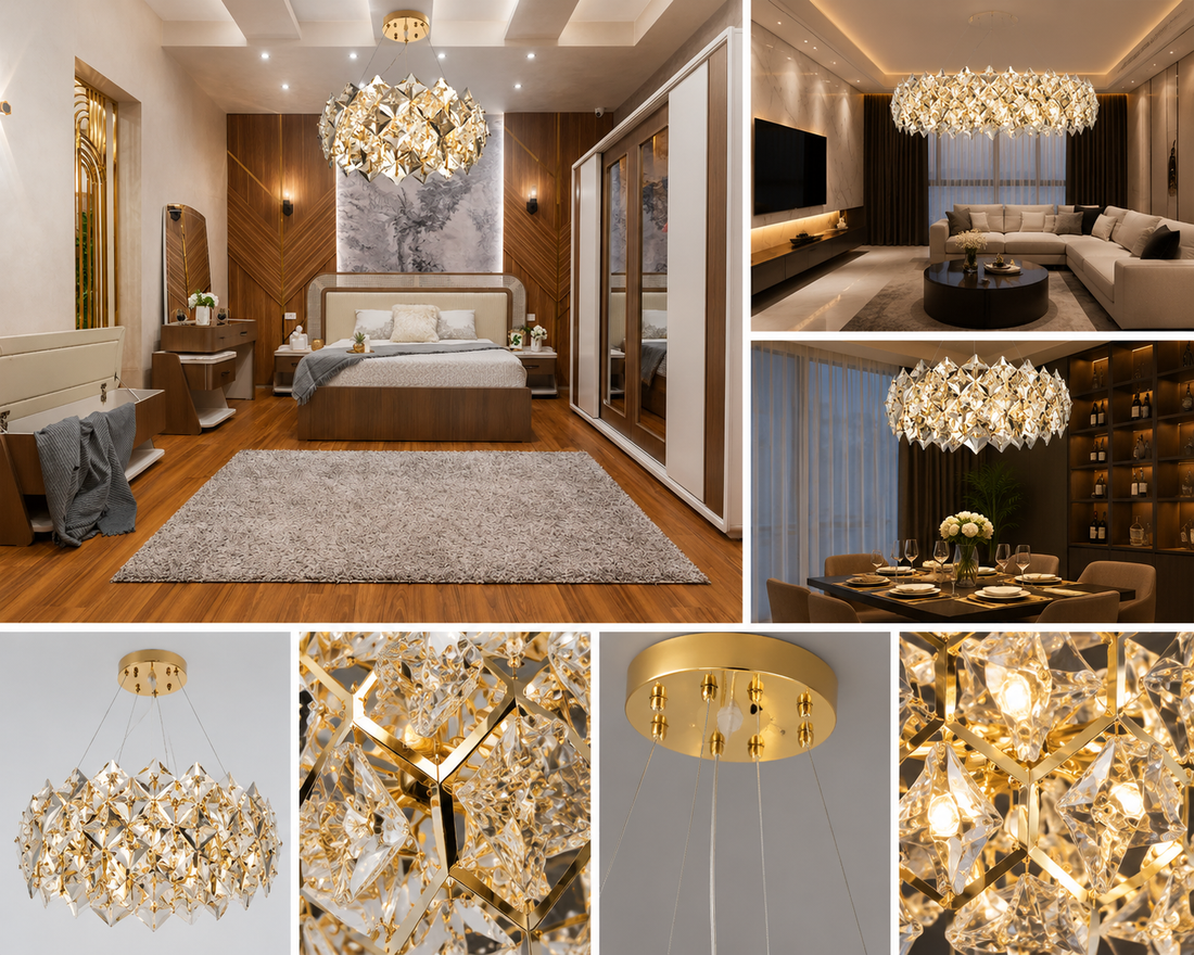 Candelabru modern cu 6 becuri E27 – Model 89005/500FGD, Ø500 mm, finisaj auriu elegant