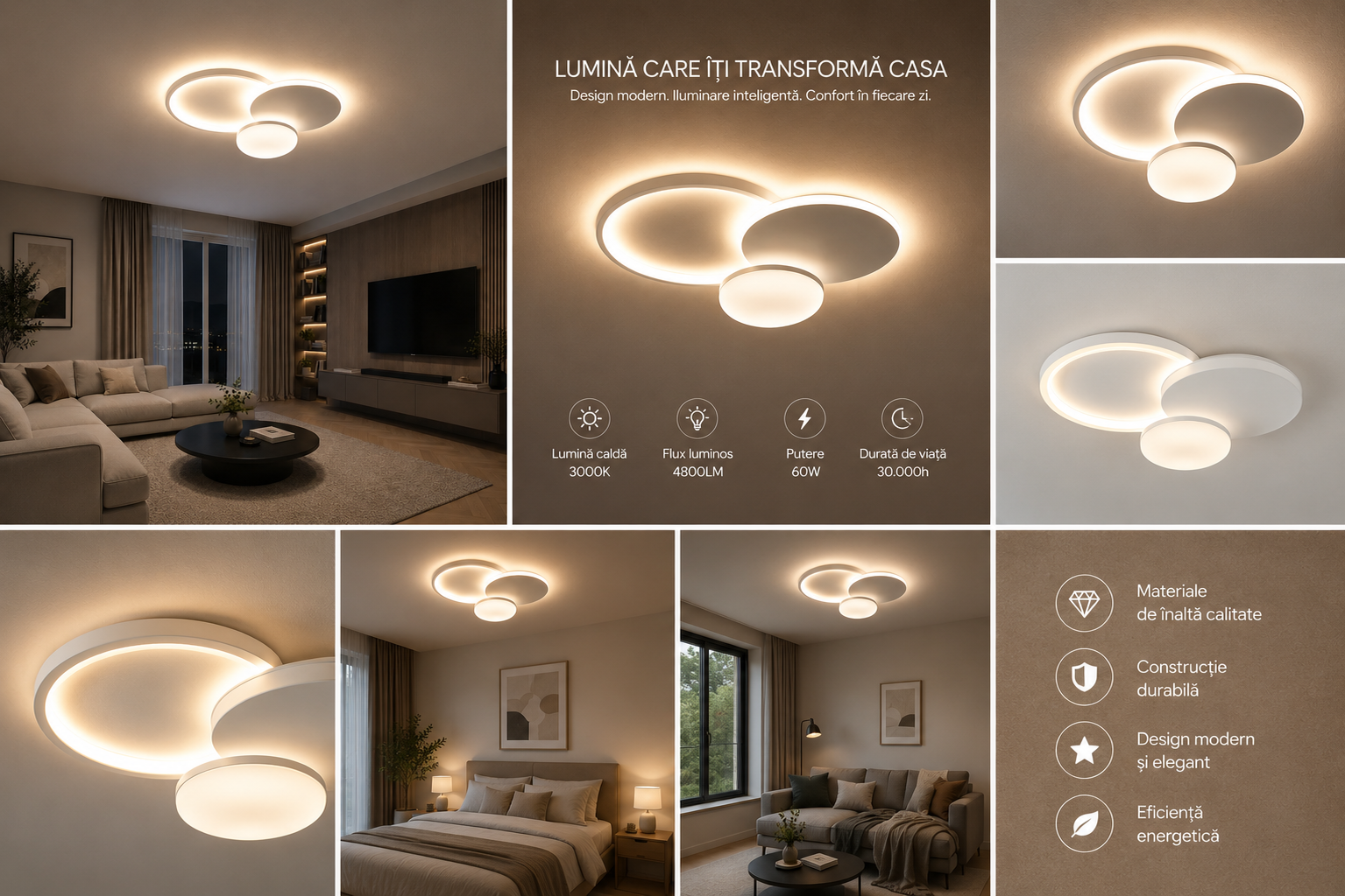 Lustră LED rotundă albă cu lumină reglabilă și telecomandă – 66056WH