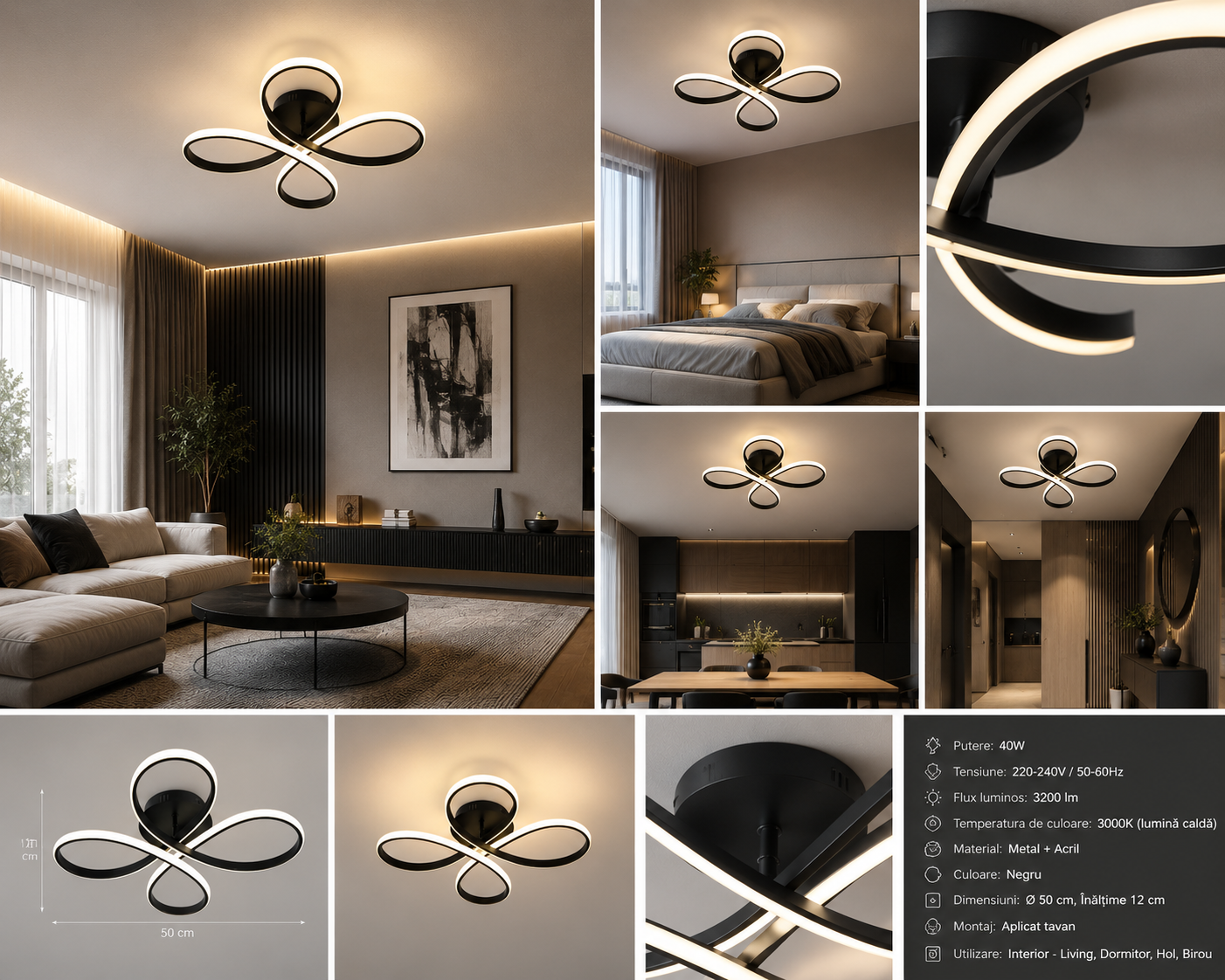 Lustra LED pătrată 77248/1 , 94W, telecomandă, lumină reglabilă 3000K-6500K