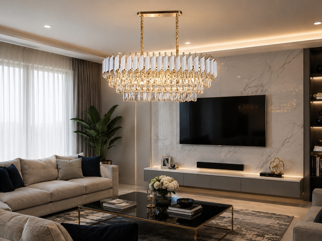 Candelabru  Rectangular Elegant cu Cristale si Detalii Aurii – Model 9001/800+300 WH+FGD,