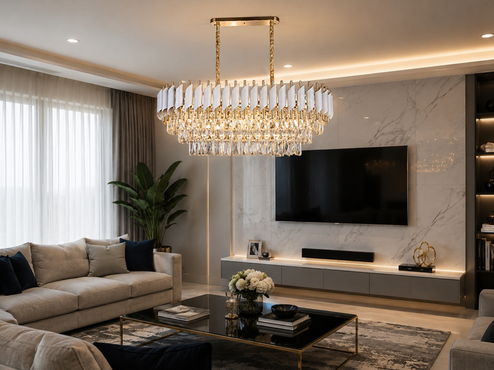 Candelabru  Rectangular Elegant cu Cristale si Detalii Aurii – Model 9001/800+300 WH+FGD,