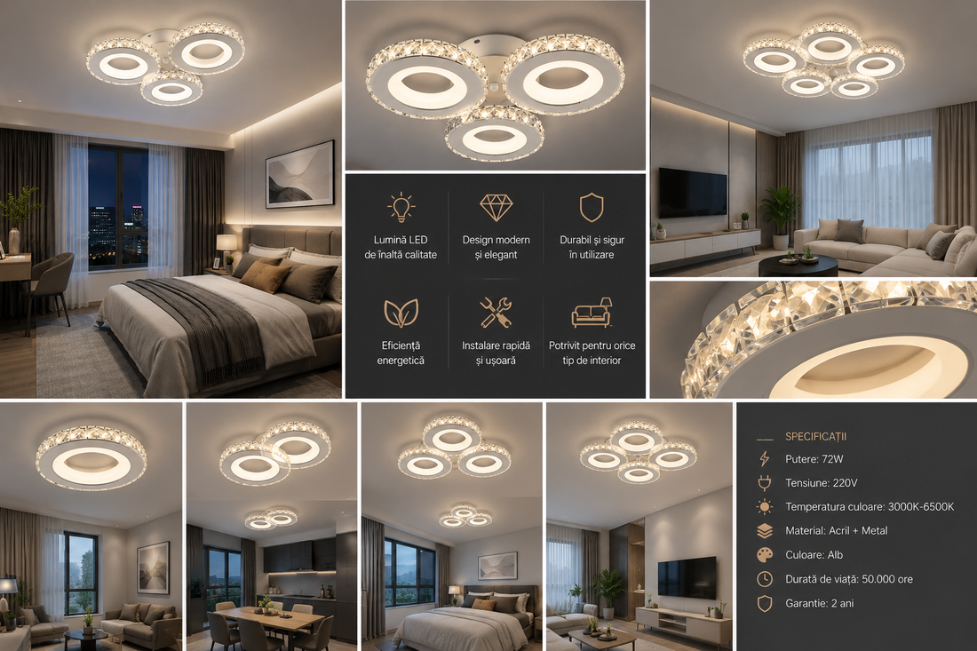 Lustra  LED 19373/3WH+CR cu telecomandă, 72W, lumină reglabilă 3000–6500K, alb și crom