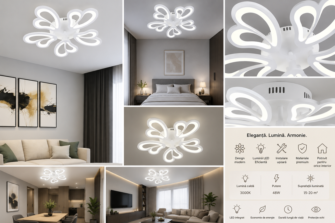 Lustra LED modernă 19140/5WH – 48W, lumină reglabilă, cu telecomandă