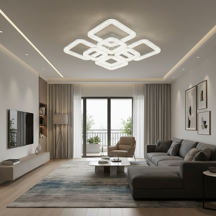 Lustra LED cu telecomanda L7276/4+4 albă 192W, Ø540×130 mm, lumină 3000–6500K