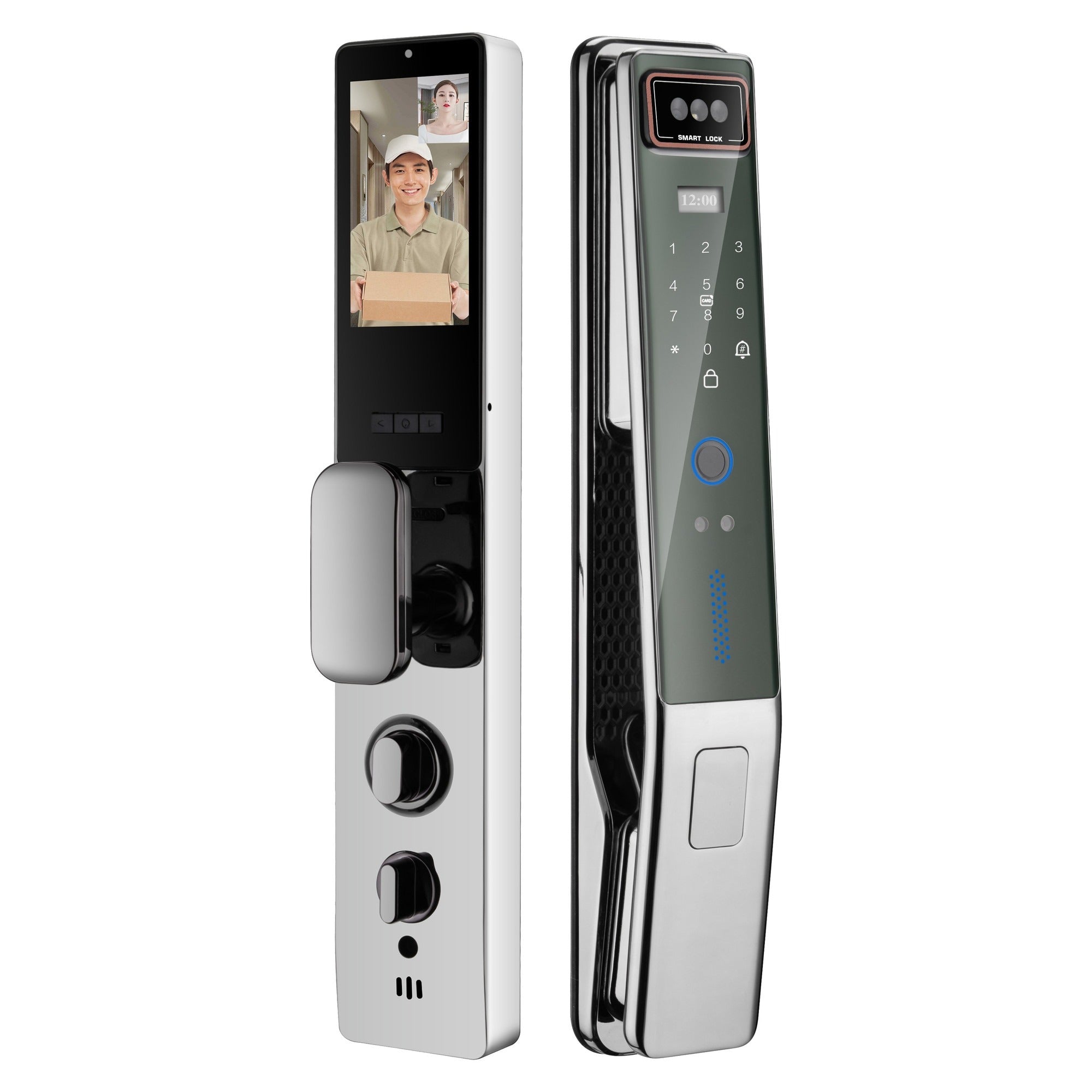 Incuietoare inteligenta Smart Luban – Recunoaștere facială, amprentă, PIN, card IC, cheie și aplicație Tuya, aluminiu negru/argintiu