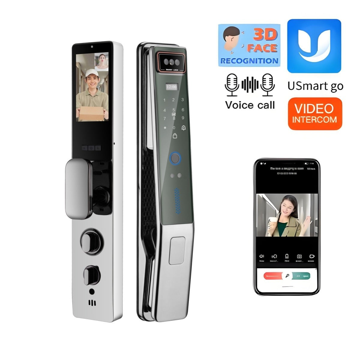 Incuietoare inteligenta Smart Luban – Recunoaștere facială, amprentă, PIN, card IC, cheie și aplicație Tuya, aluminiu negru/argintiu