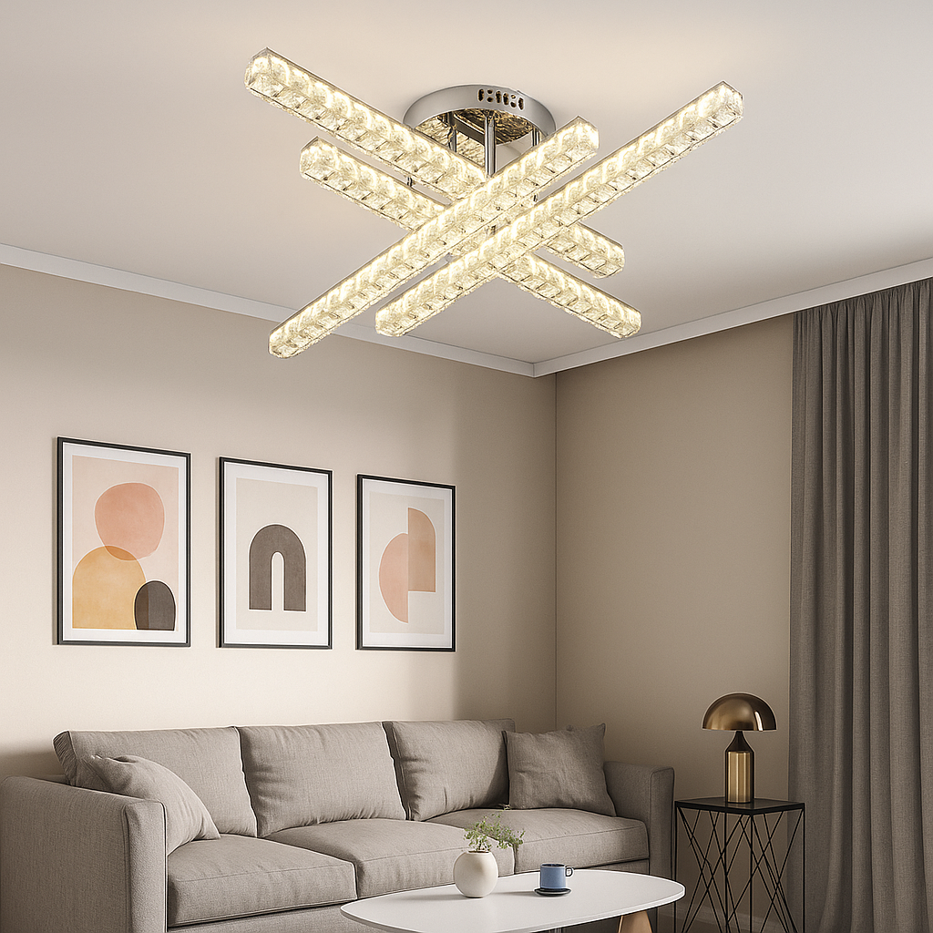 Lustra  LED 620×620×H160 mm, 2x56W, design pătrat modern cu lumină reglabilă și telecomandă