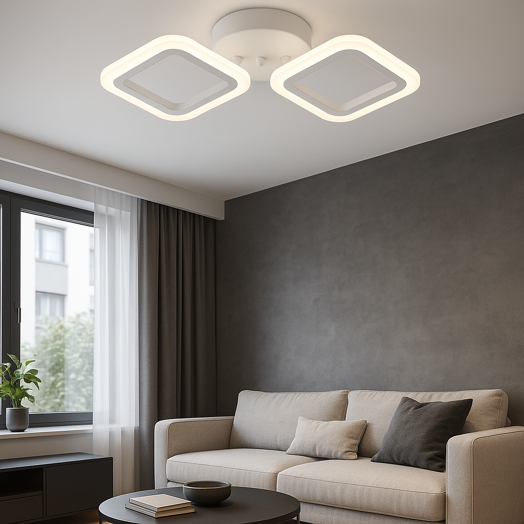 Lustră LED Modernă 18W, 6000K, Design Geometric Alb – Model W8036/2B