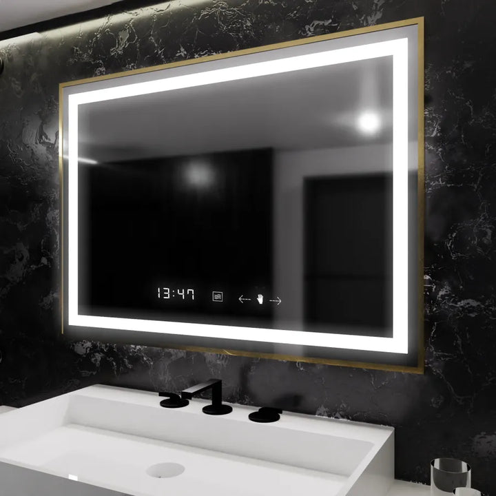 Oglindă LED Senzor Imponente 80x60cm cu Dezaburire și Ramă Aurie | Colecția Marcello Funghi