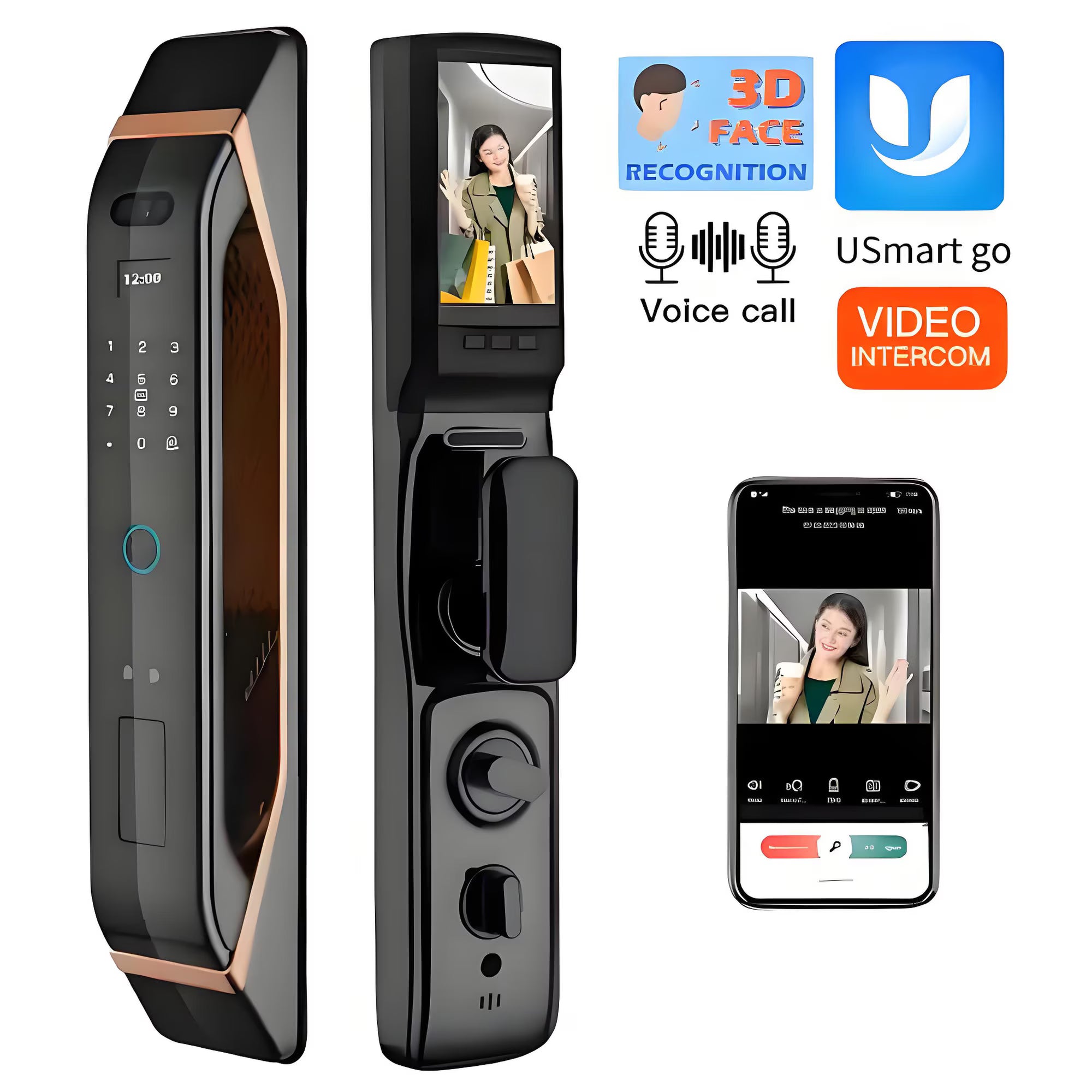 Incuietoare inteligentă Smart Yalam – Recunoaștere facială, amprentă, PIN, card IC, cheie și aplicație Tuya, cameră video HD