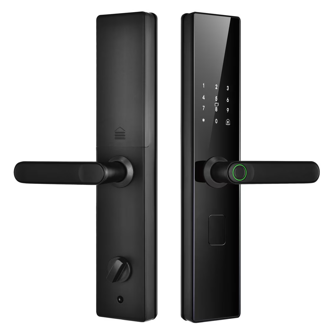 Incuietoare inteligenta – Amprentă, PIN, card și cheie mecanica, aliaj aluminiu, finisaj negru